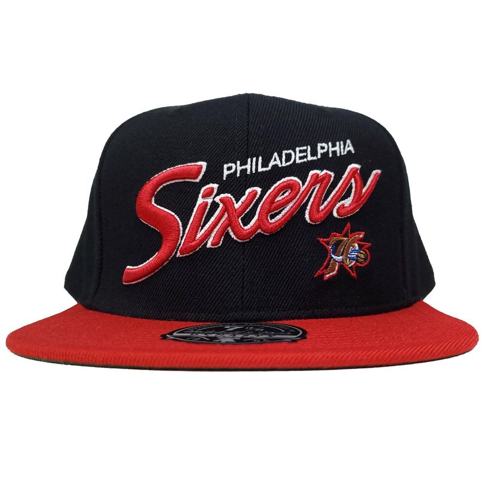 Philadelphia 76ers Mitchell & Ness Fitted‎ 7 3/8 Flatbill Hat Cap 3D Logo NWT